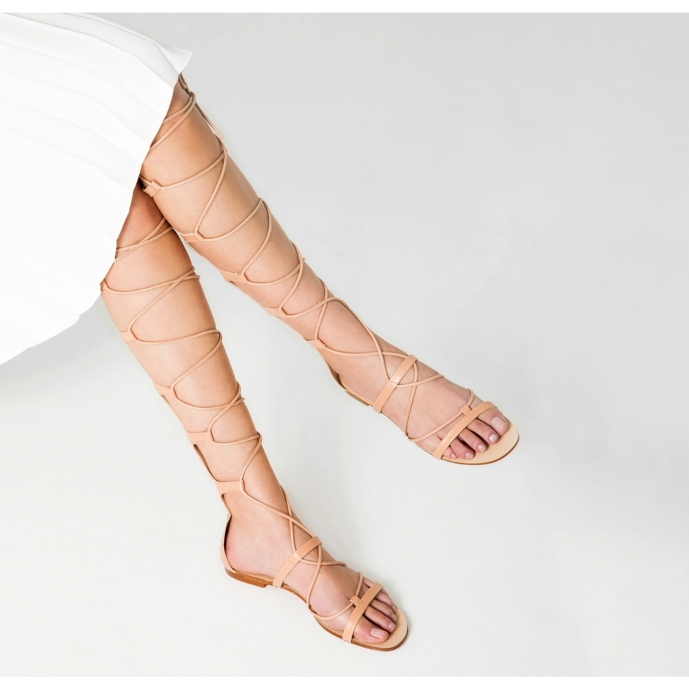 ZARA Leather Roman Gladiator Flat Knee Length Boots Sandals Size 6